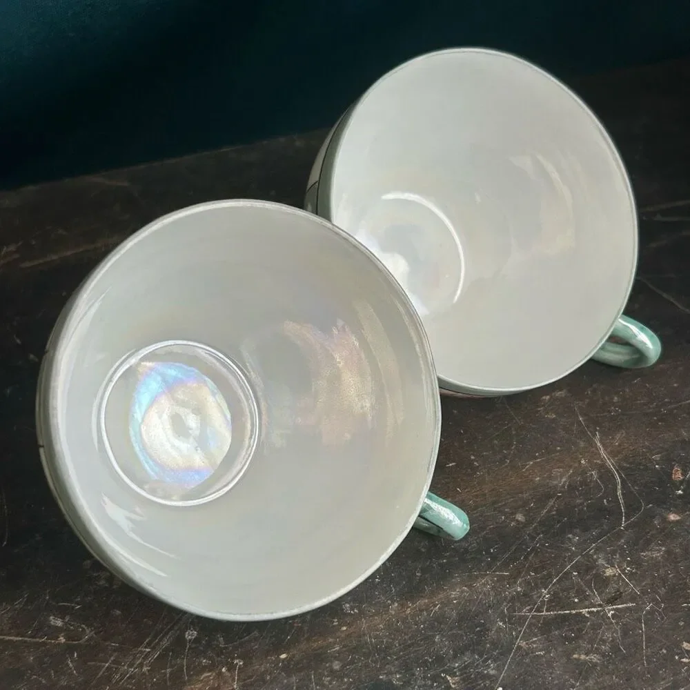 2 Vintage Hand Painted Lusterware Floral Tea Cups
